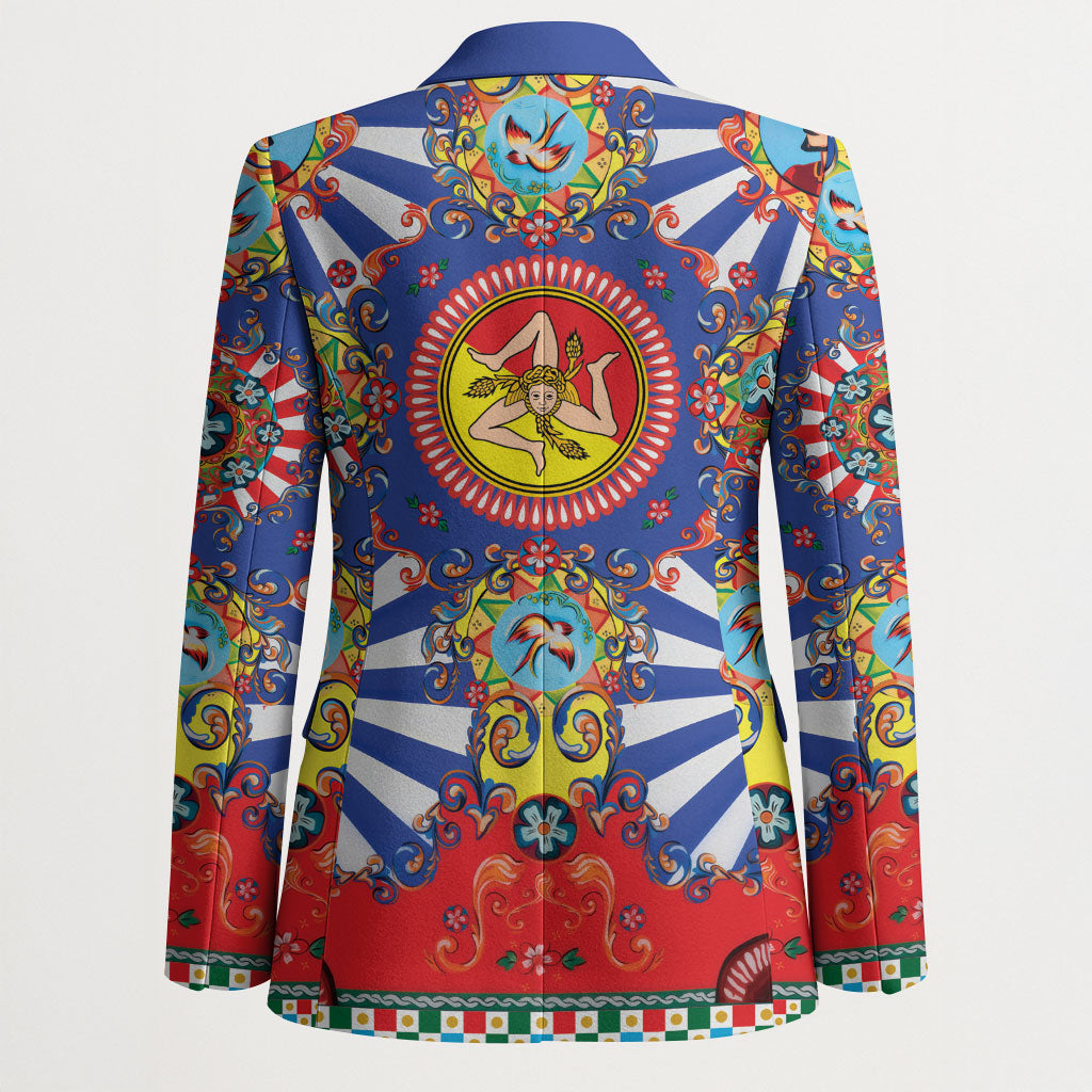 Carretto Siciliano Folk Art Blazer Trinacria Symbol Italian Pattern