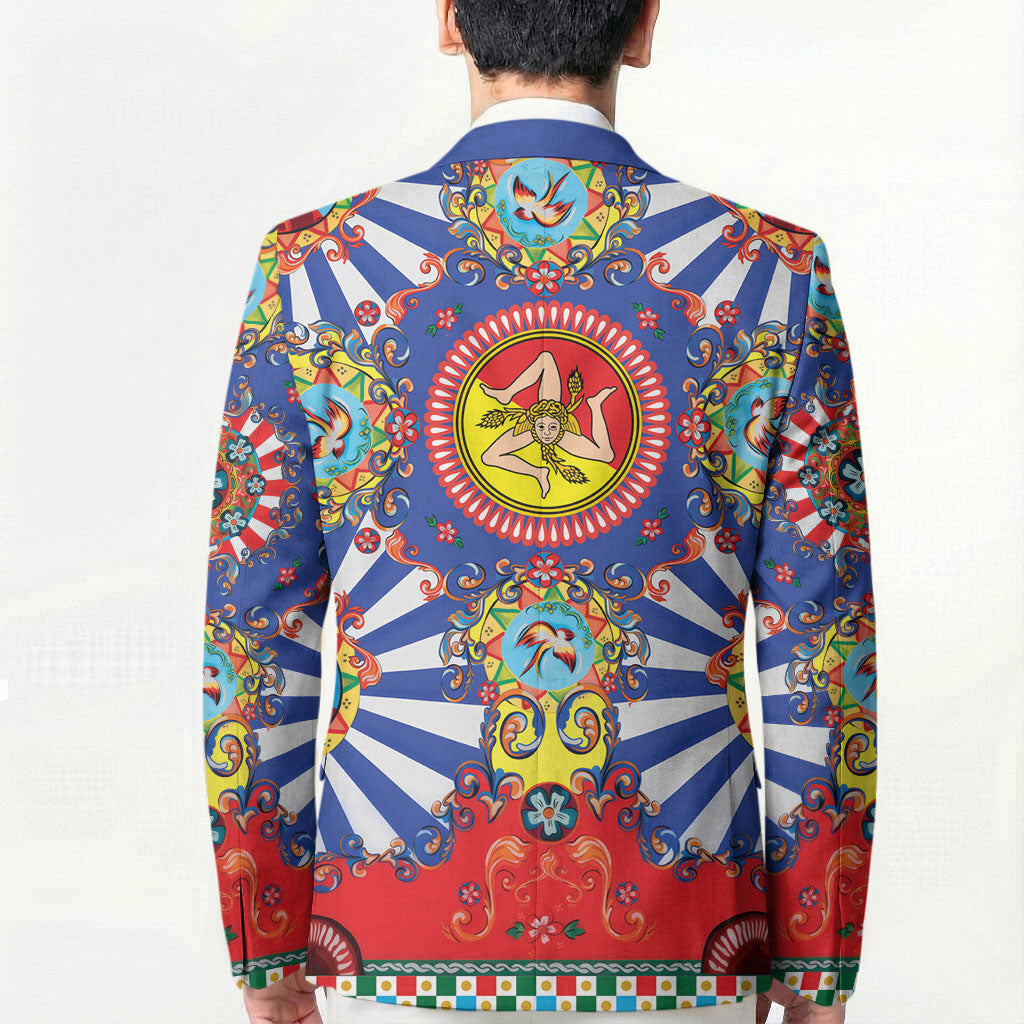Carretto Siciliano Folk Art Blazer Trinacria Symbol Italian Pattern