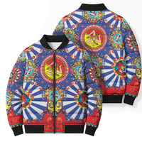 Carretto Siciliano Folk Art Bomber Puffer Jacket Trinacria Symbol Italian Pattern