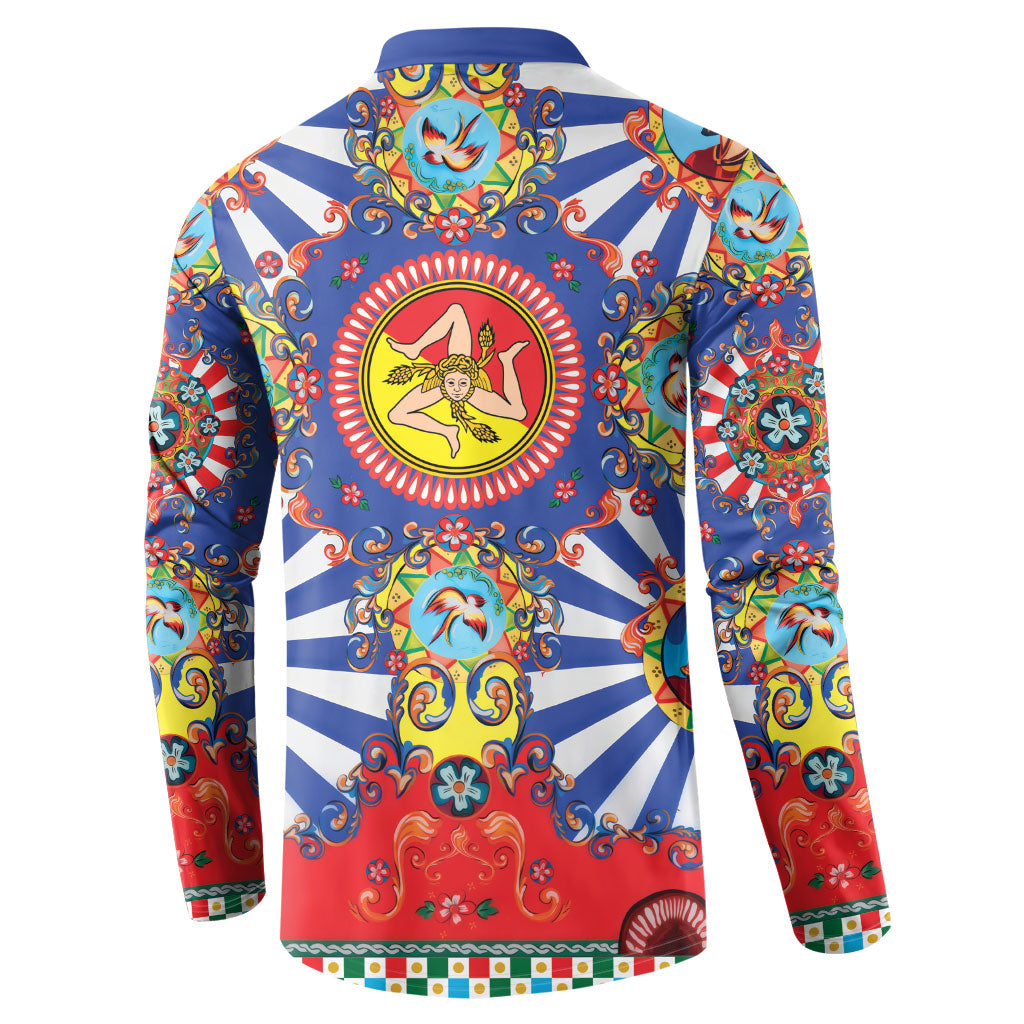 Carretto Siciliano Folk Art Button Sweatshirt Trinacria Symbol Italian Pattern