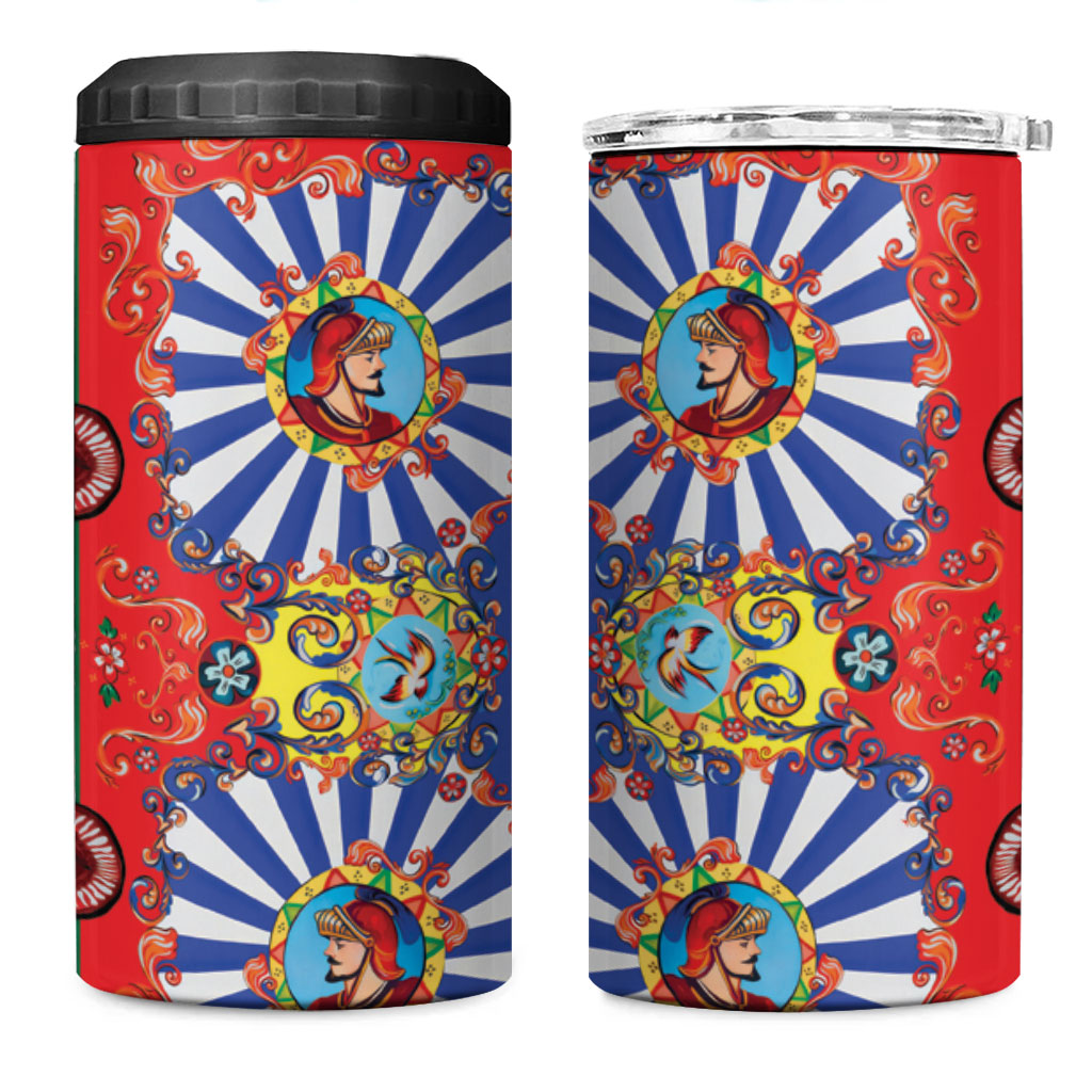 Carretto Siciliano Folk Art 4 in 1 Can Cooler Tumbler Trinacria Symbol Italian Pattern