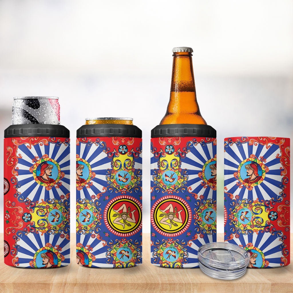 Carretto Siciliano Folk Art 4 in 1 Can Cooler Tumbler Trinacria Symbol Italian Pattern