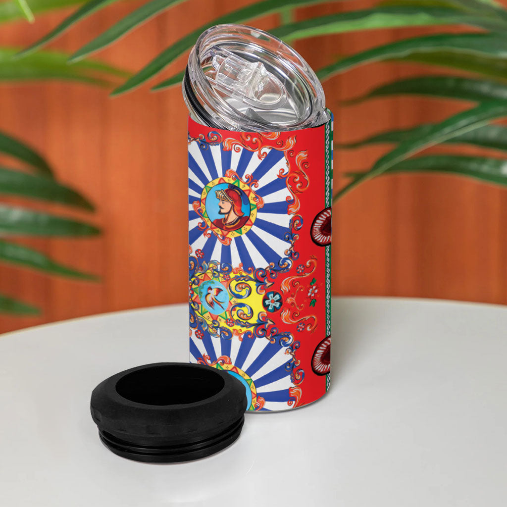 Carretto Siciliano Folk Art 4 in 1 Can Cooler Tumbler Trinacria Symbol Italian Pattern