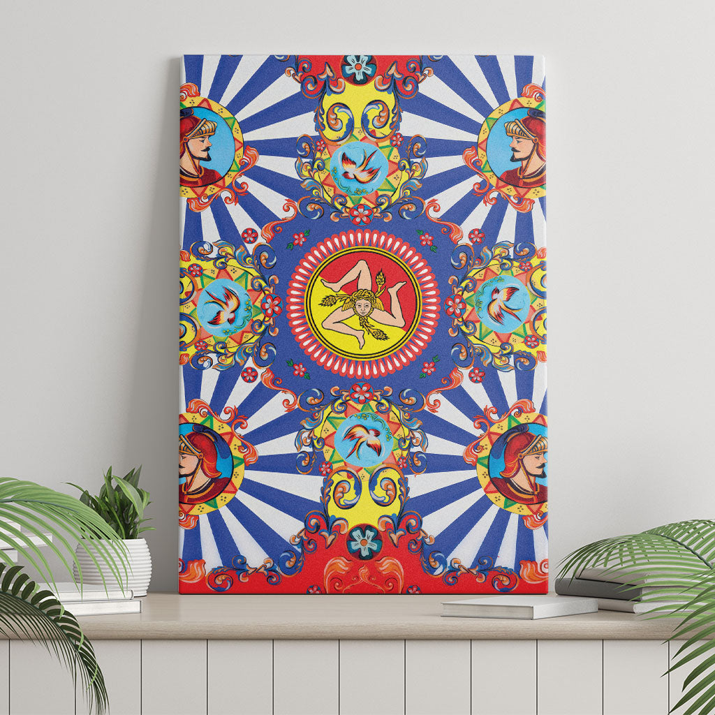 Carretto Siciliano Folk Art Canvas Wall Art Trinacria Symbol Italian Pattern