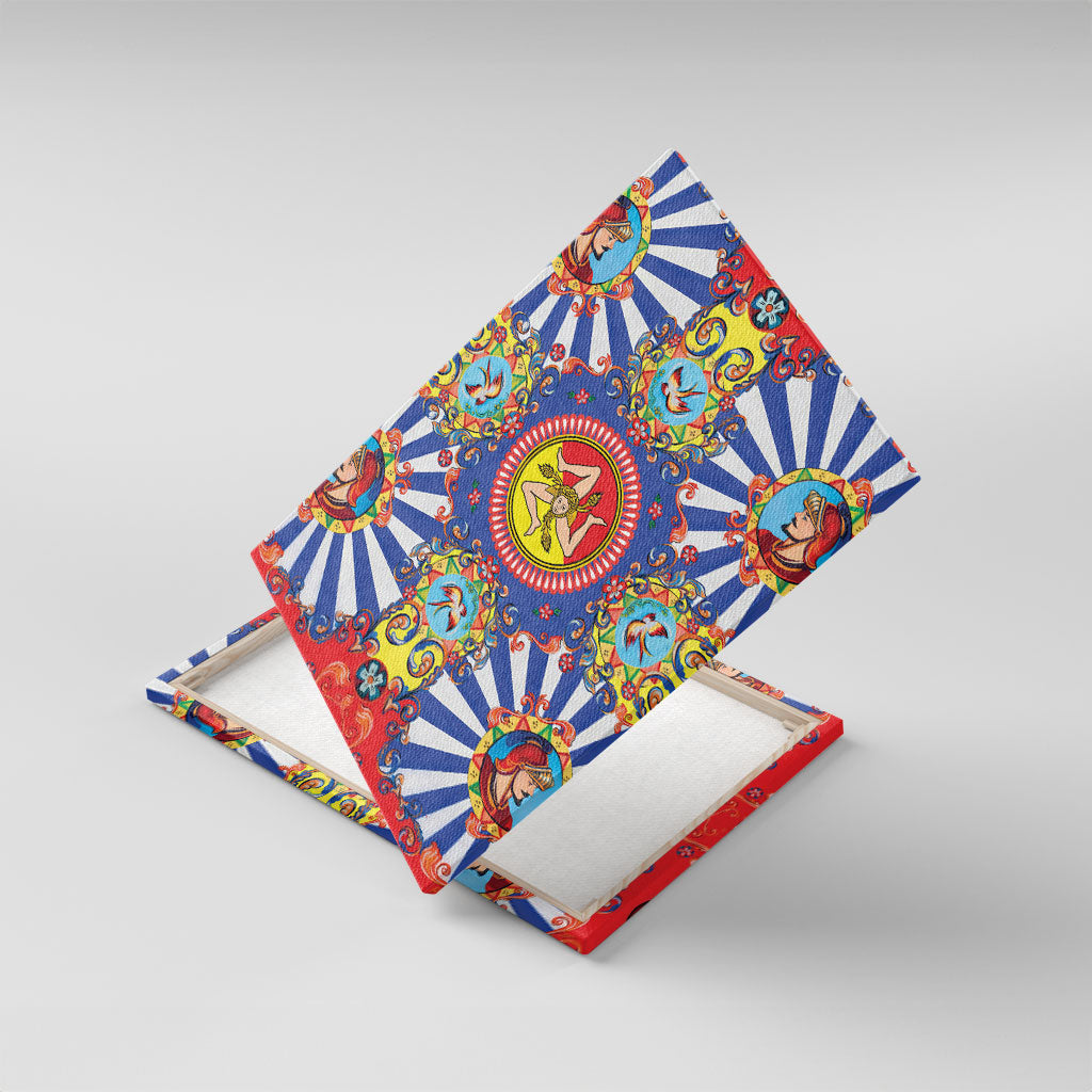 Carretto Siciliano Folk Art Canvas Wall Art Trinacria Symbol Italian Pattern
