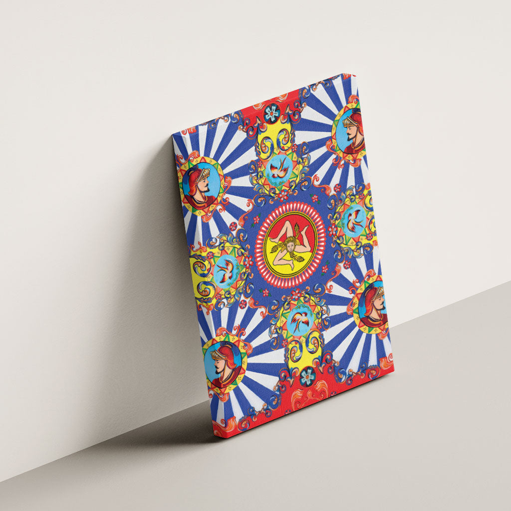 Carretto Siciliano Folk Art Canvas Wall Art Trinacria Symbol Italian Pattern