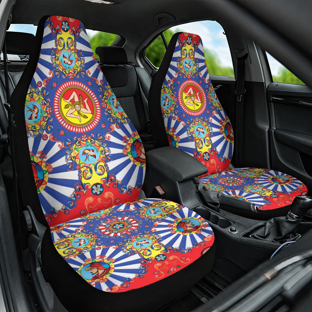 Carretto Siciliano Folk Art Car Seat Cover Trinacria Symbol Italian Pattern