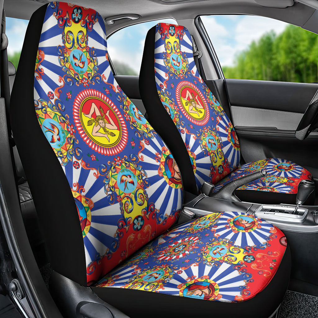 Carretto Siciliano Folk Art Car Seat Cover Trinacria Symbol Italian Pattern