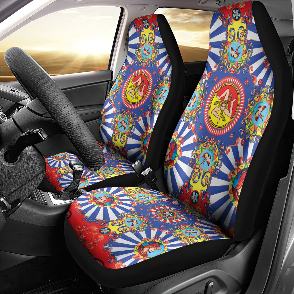 Carretto Siciliano Folk Art Car Seat Cover Trinacria Symbol Italian Pattern