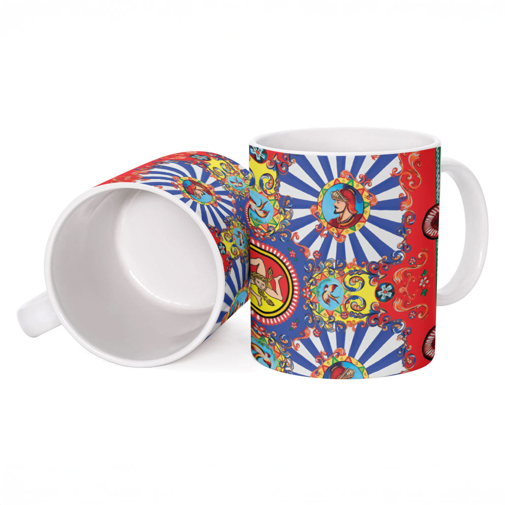 Carretto Siciliano Folk Art Ceramic Mug Trinacria Symbol Italian Pattern