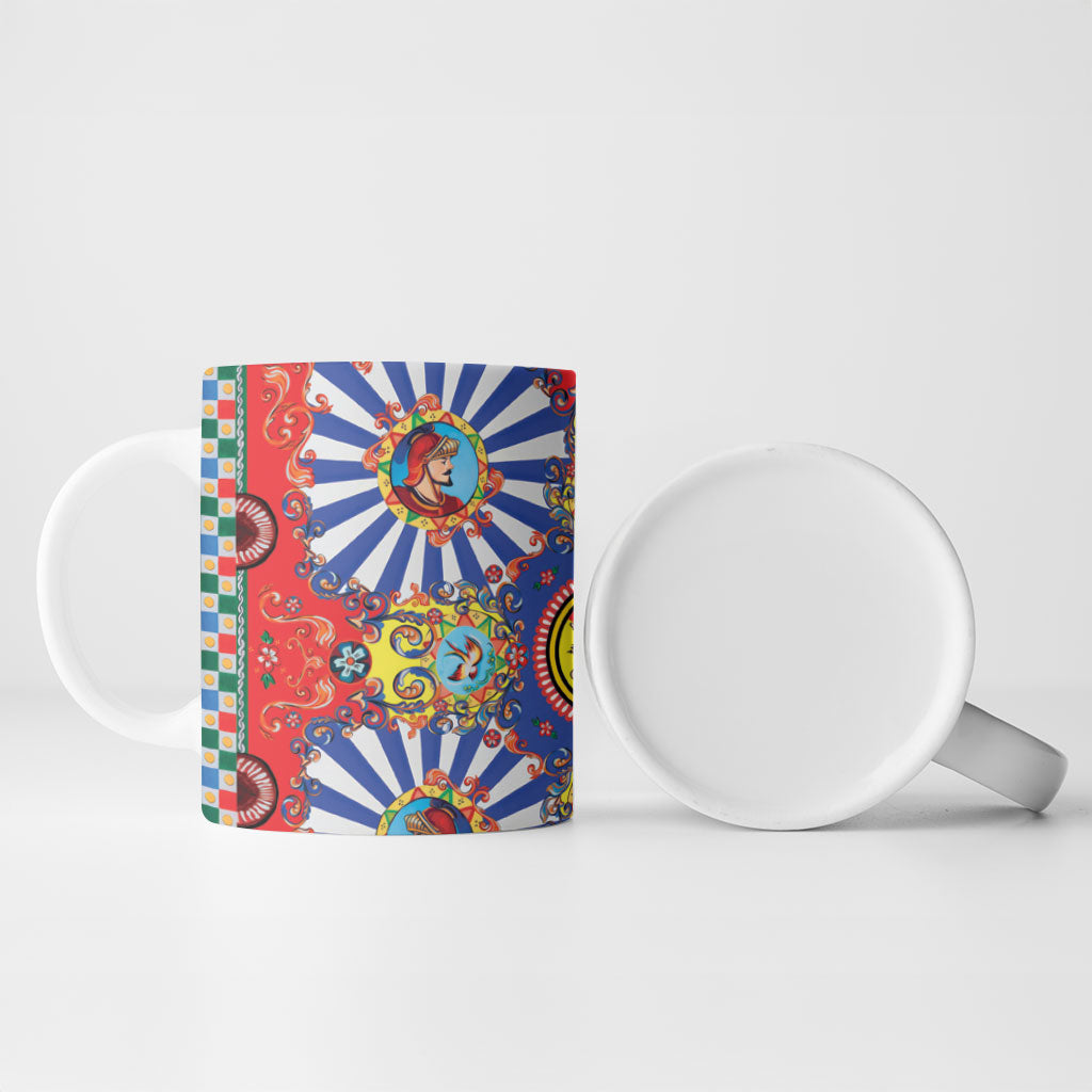 Carretto Siciliano Folk Art Ceramic Mug Trinacria Symbol Italian Pattern