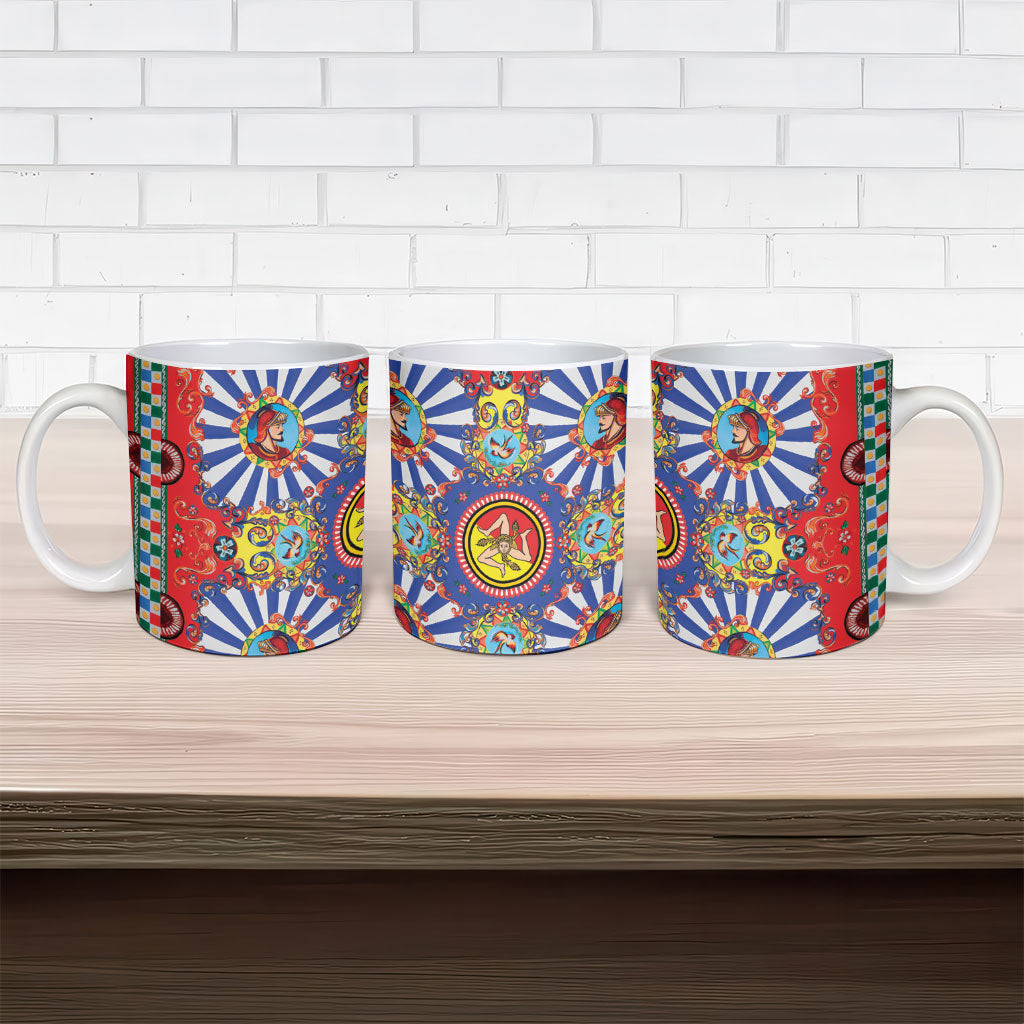 Carretto Siciliano Folk Art Ceramic Mug Trinacria Symbol Italian Pattern