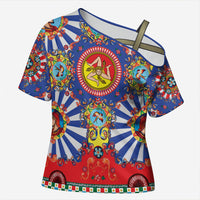 Carretto Siciliano Folk Art Cross Shoulder Shirt Trinacria Symbol Italian Pattern
