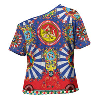 Carretto Siciliano Folk Art Cross Shoulder Shirt Trinacria Symbol Italian Pattern