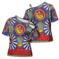 Carretto Siciliano Folk Art Cross Shoulder Shirt Trinacria Symbol Italian Pattern