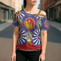 Carretto Siciliano Folk Art Cross Shoulder Shirt Trinacria Symbol Italian Pattern