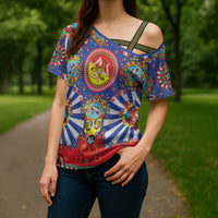 Carretto Siciliano Folk Art Cross Shoulder Shirt Trinacria Symbol Italian Pattern