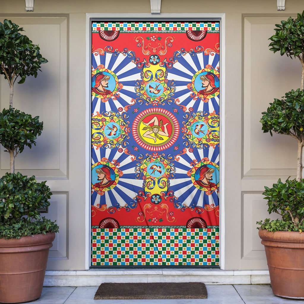 Carretto Siciliano Folk Art Door Cover Trinacria Symbol Italian Pattern
