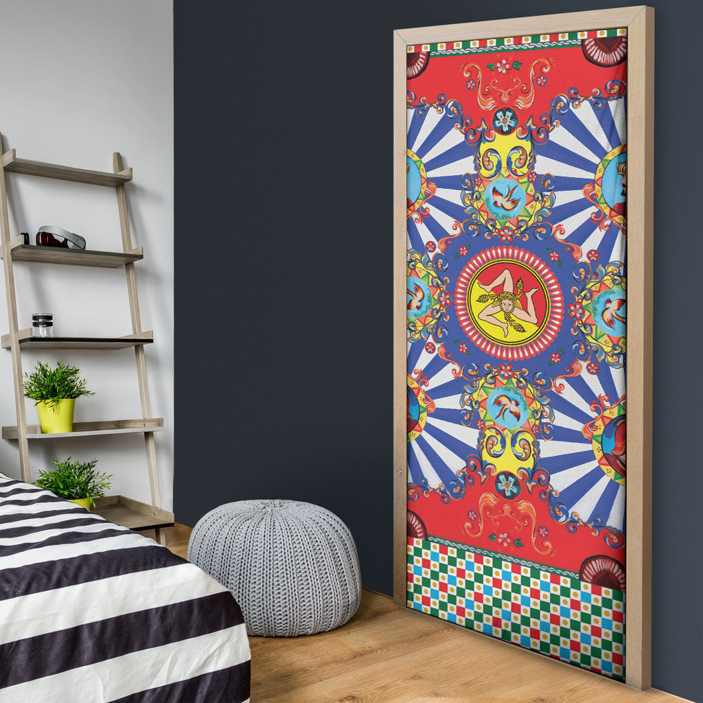 Carretto Siciliano Folk Art Door Cover Trinacria Symbol Italian Pattern