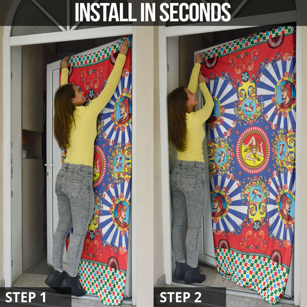 Carretto Siciliano Folk Art Door Cover Trinacria Symbol Italian Pattern