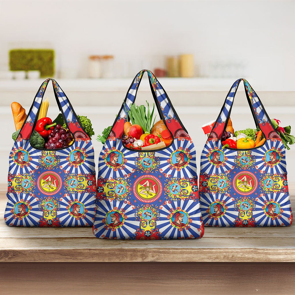 Carretto Siciliano Folk Art Grocery Bag Trinacria Symbol Italian Pattern