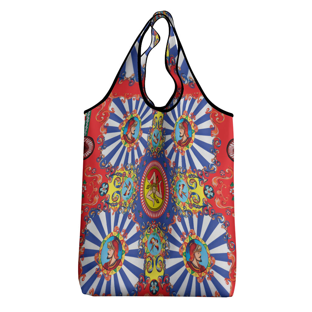 Carretto Siciliano Folk Art Grocery Bag Trinacria Symbol Italian Pattern