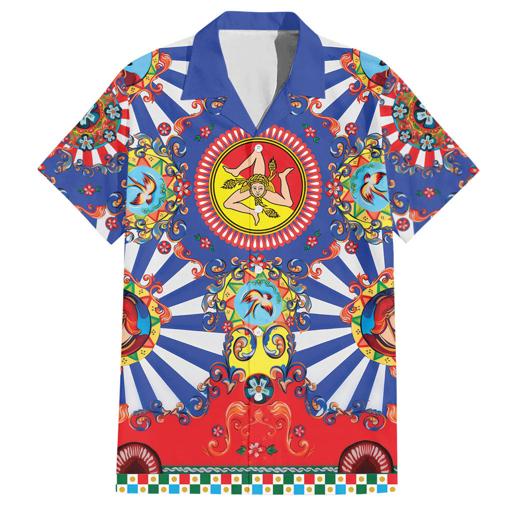 Carretto Siciliano Folk Art Hawaiian Shirt Trinacria Symbol Italian Pattern