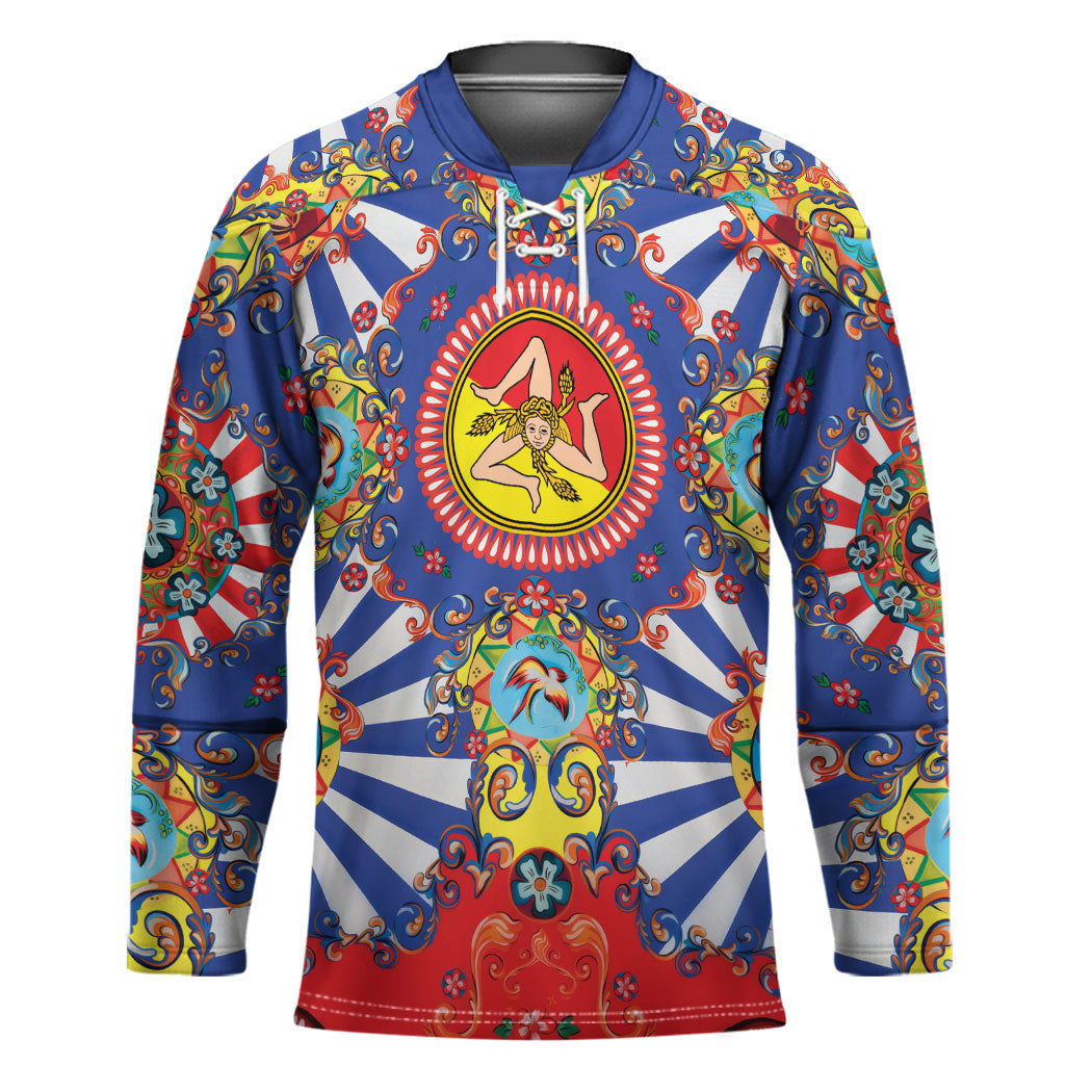 Carretto Siciliano Folk Art Hockey Jersey Trinacria Symbol Italian Pattern