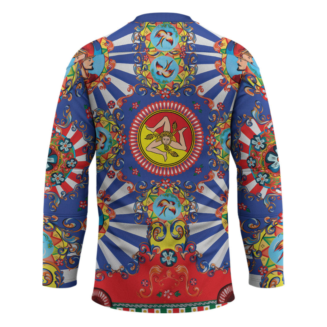 Carretto Siciliano Folk Art Hockey Jersey Trinacria Symbol Italian Pattern