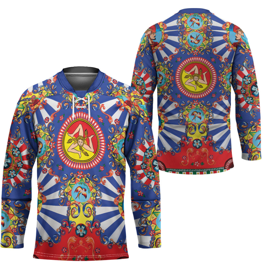 Carretto Siciliano Folk Art Hockey Jersey Trinacria Symbol Italian Pattern