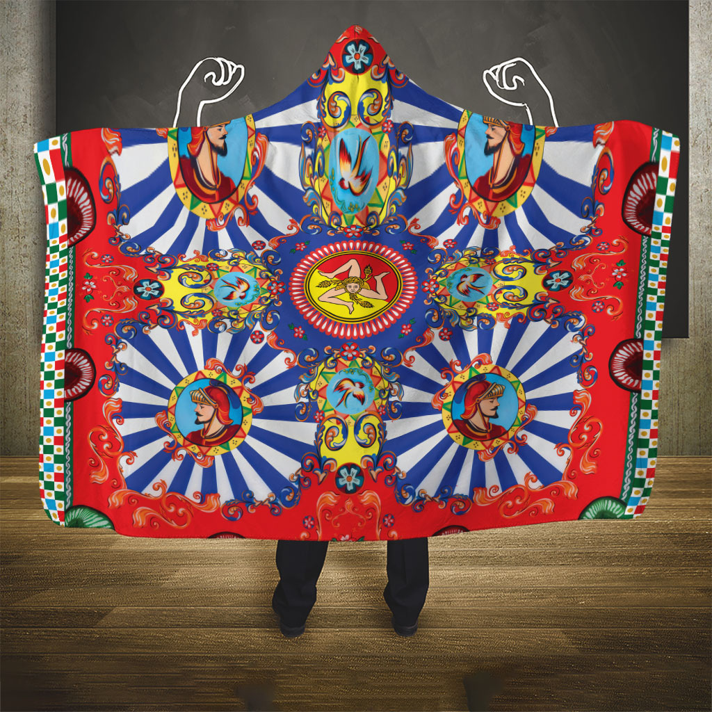 Carretto Siciliano Folk Art Hooded Blanket Trinacria Symbol Italian Pattern