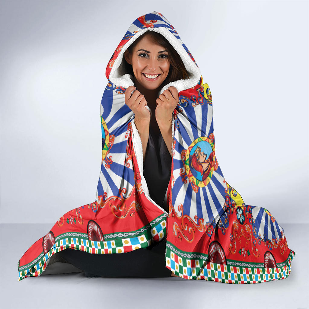 Carretto Siciliano Folk Art Hooded Blanket Trinacria Symbol Italian Pattern