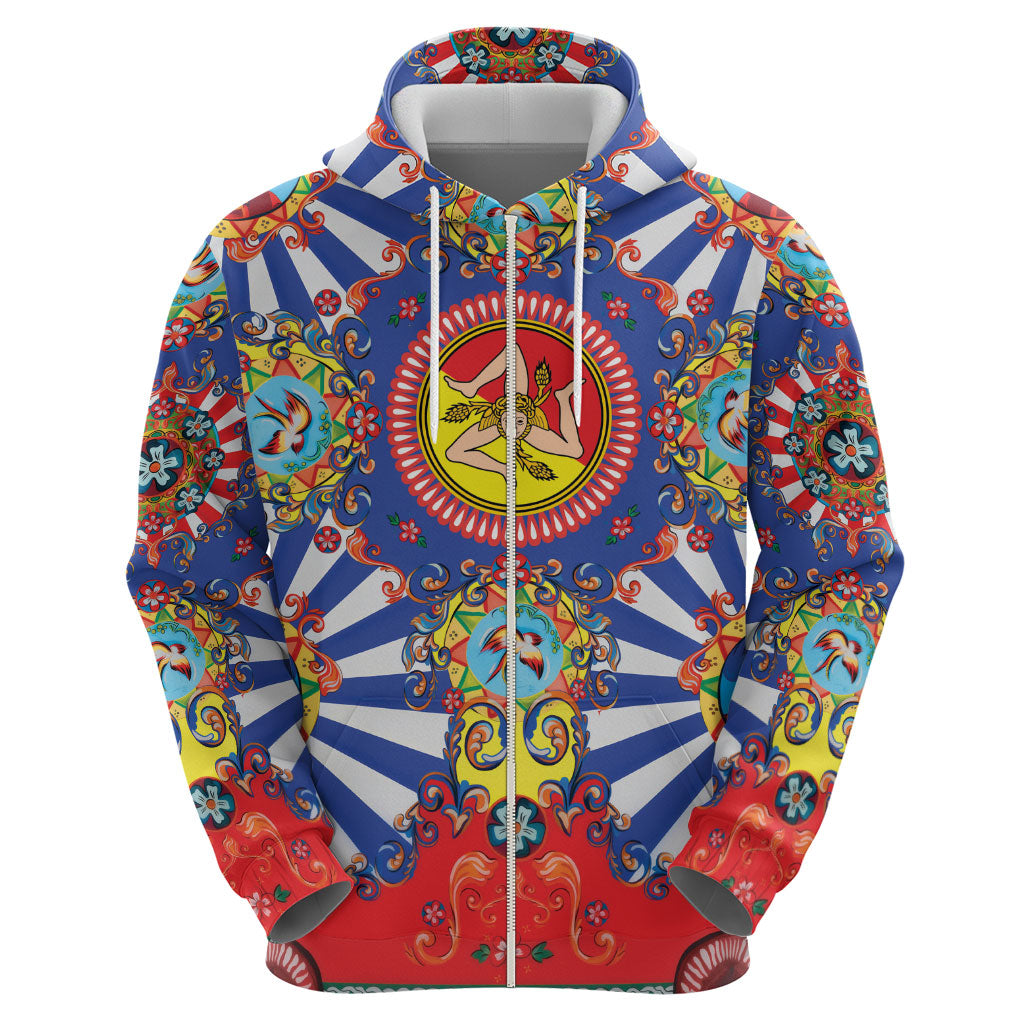 Carretto Siciliano Folk Art Hoodie Trinacria Symbol Italian Pattern
