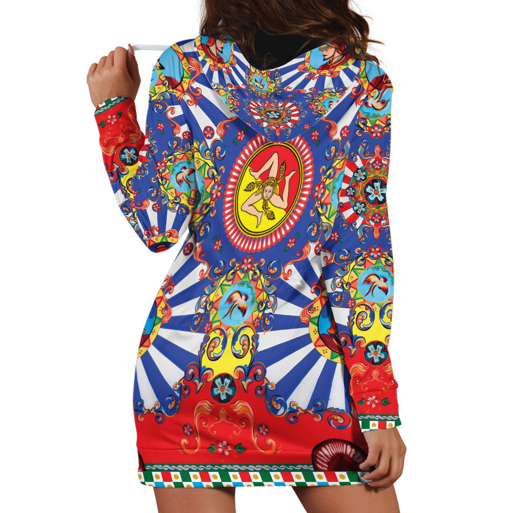 Carretto Siciliano Folk Art Hoodie Dress Trinacria Symbol Italian Pattern