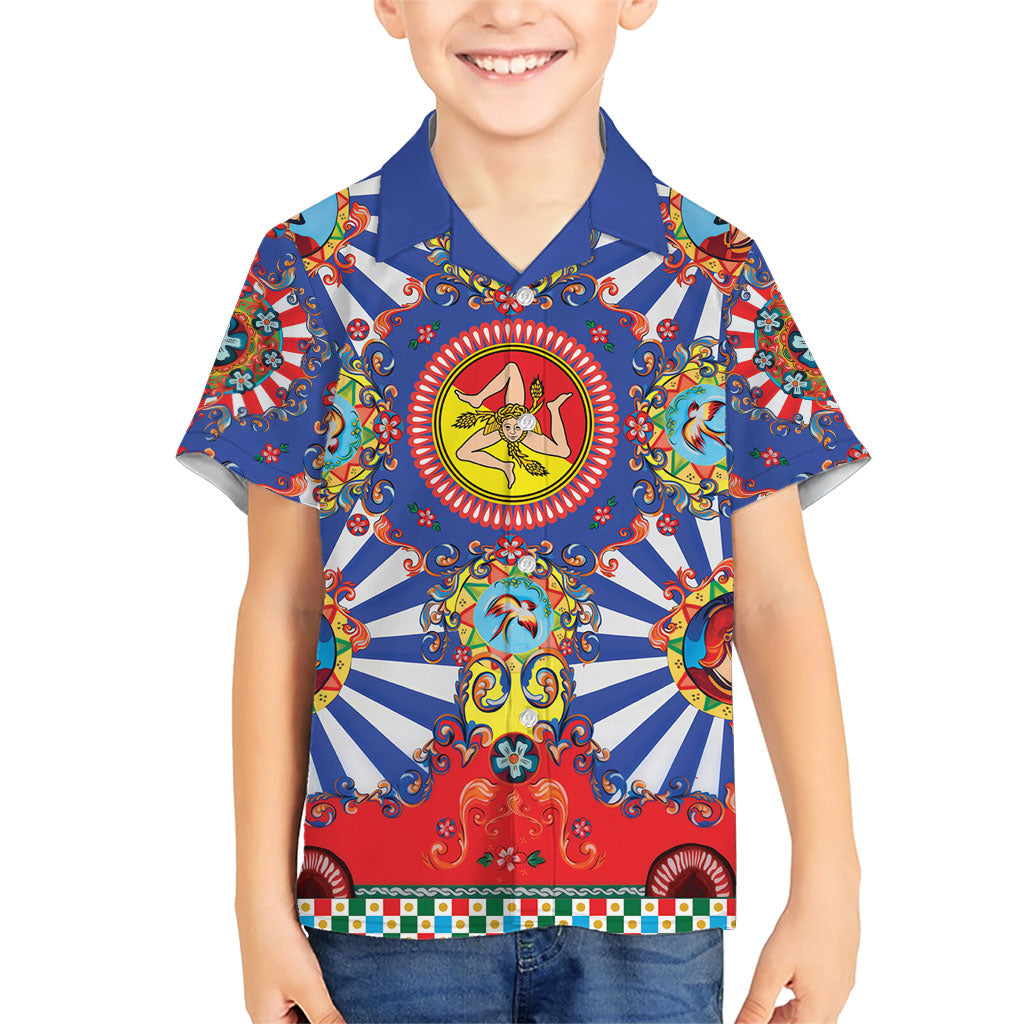Carretto Siciliano Folk Art Kid Hawaiian Shirt Trinacria Symbol Italian Pattern