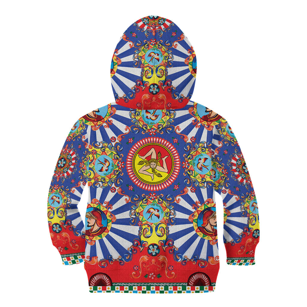Carretto Siciliano Folk Art Kid Hoodie Trinacria Symbol Italian Pattern