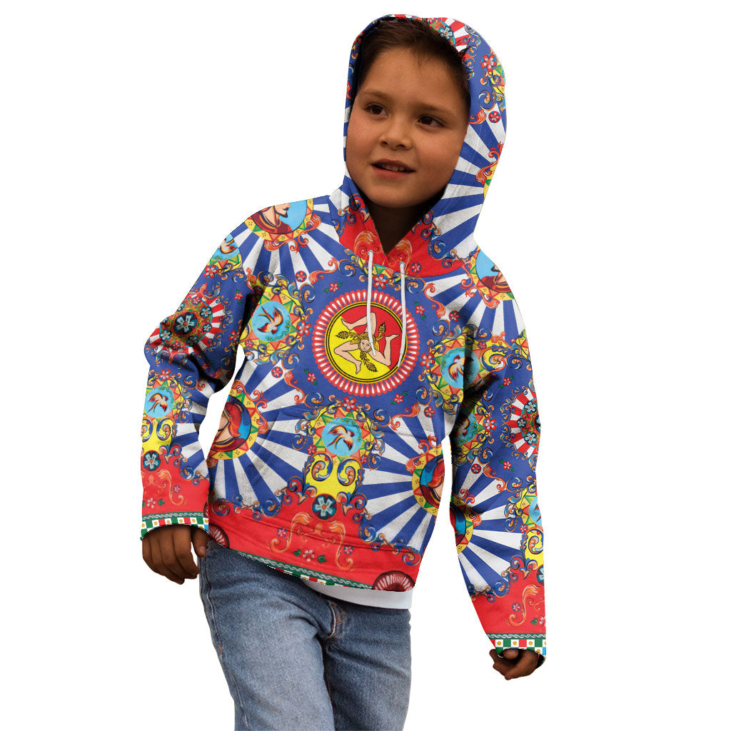 Carretto Siciliano Folk Art Kid Hoodie Trinacria Symbol Italian Pattern