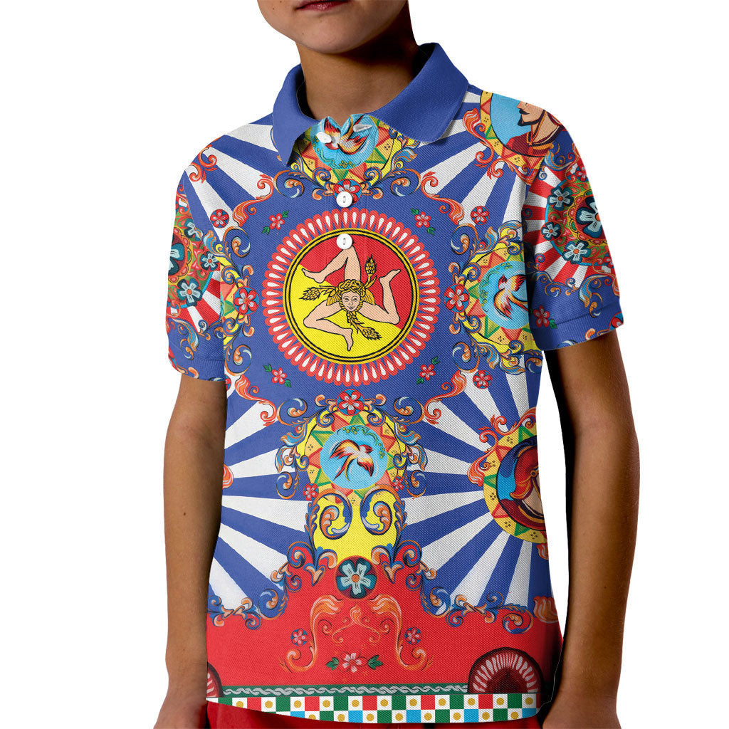 Carretto Siciliano Folk Art Kid Polo Shirt Trinacria Symbol Italian Pattern