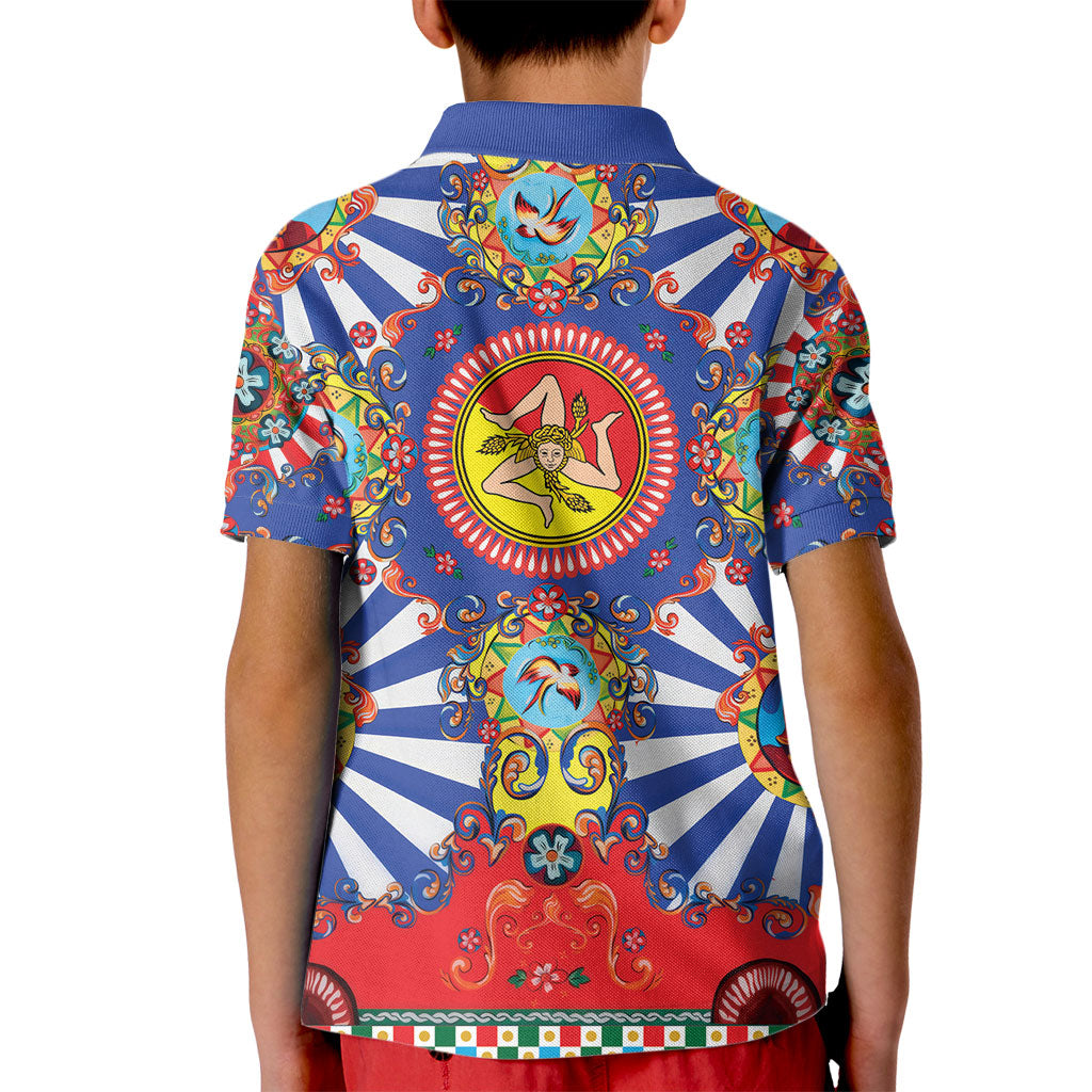 Carretto Siciliano Folk Art Kid Polo Shirt Trinacria Symbol Italian Pattern