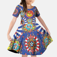 Carretto Siciliano Folk Art Kid Short Sleeve Dress Trinacria Symbol Italian Pattern