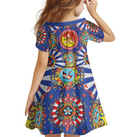 Carretto Siciliano Folk Art Kid Short Sleeve Dress Trinacria Symbol Italian Pattern
