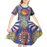 Carretto Siciliano Folk Art Kid Short Sleeve Dress Trinacria Symbol Italian Pattern