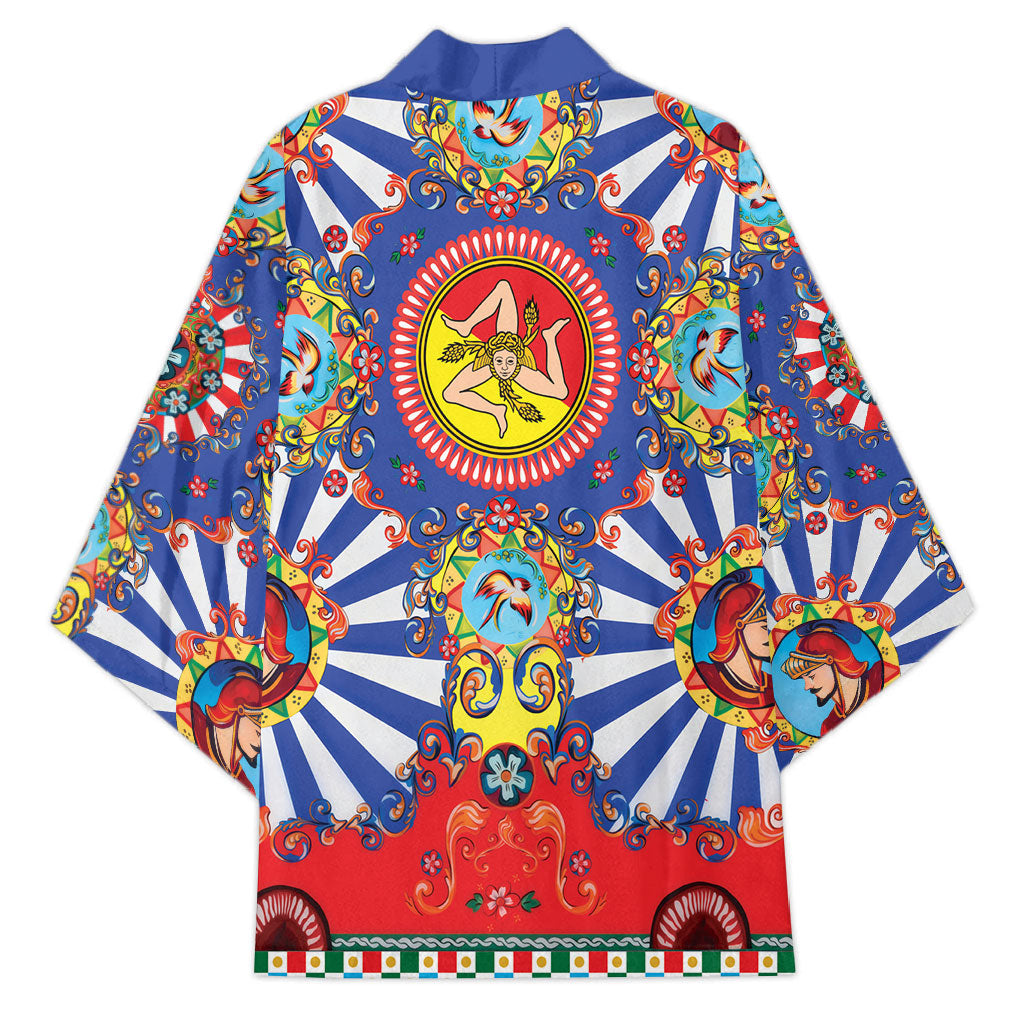 Carretto Siciliano Folk Art Kimono Trinacria Symbol Italian Pattern