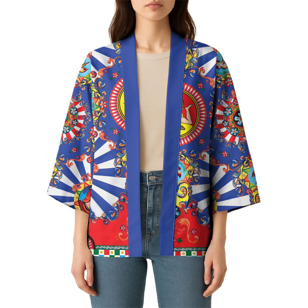 Carretto Siciliano Folk Art Kimono Trinacria Symbol Italian Pattern