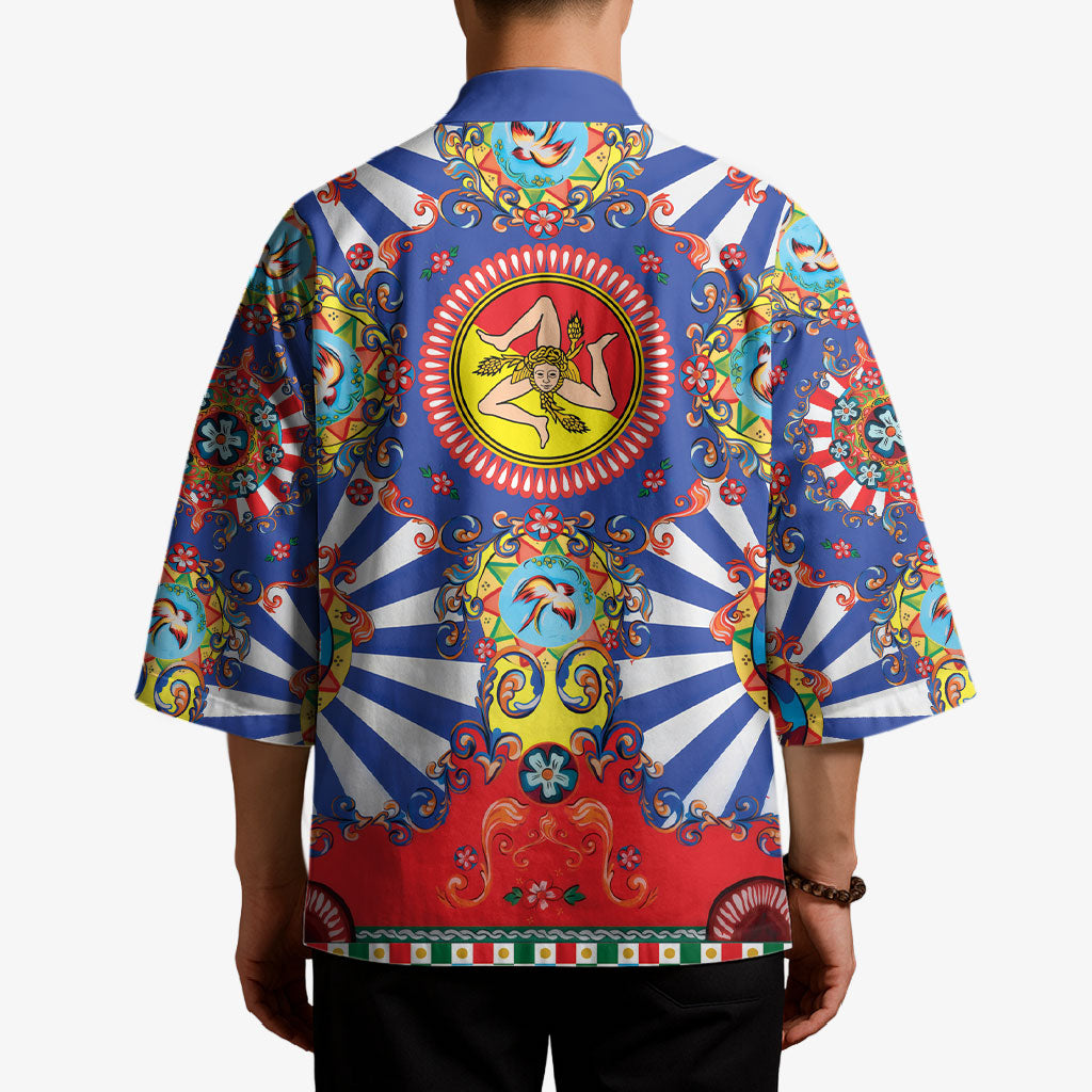 Carretto Siciliano Folk Art Kimono Trinacria Symbol Italian Pattern