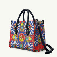 Carretto Siciliano Folk Art Leather Bag Trinacria Symbol Italian Pattern
