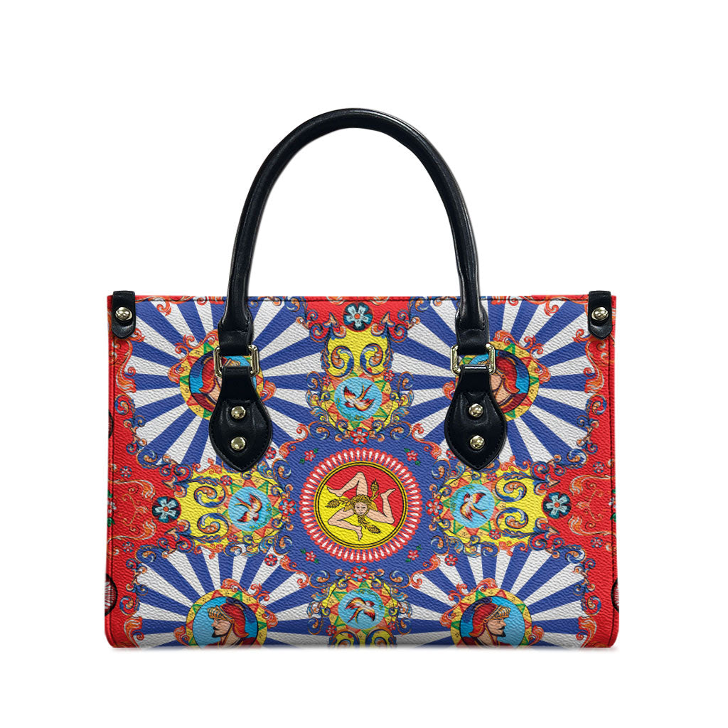 Carretto Siciliano Folk Art Leather Bag Trinacria Symbol Italian Pattern