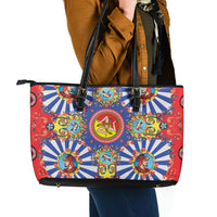 Carretto Siciliano Folk Art Leather Tote Bag Trinacria Symbol Italian Pattern