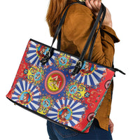 Carretto Siciliano Folk Art Leather Tote Bag Trinacria Symbol Italian Pattern