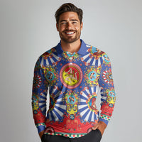 Carretto Siciliano Folk Art Long Sleeve Polo Shirt Trinacria Symbol Italian Pattern